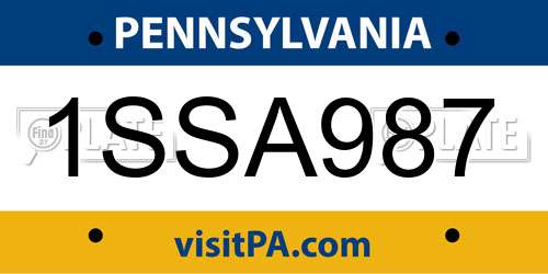 1SSA987 Pennsylvania License Plate