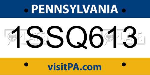 1SSQ613 Pennsylvania License Plate