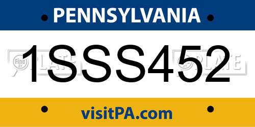 1SSS452 Pennsylvania License Plate