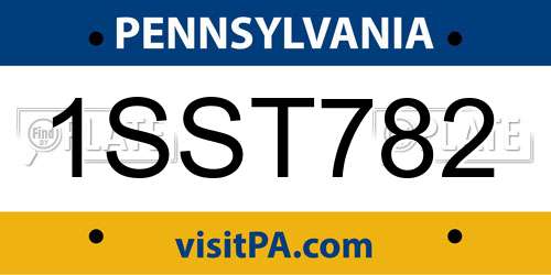 1SST782 Pennsylvania License Plate