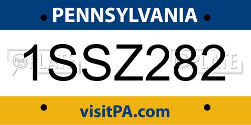 1SSZ282 Pennsylvania License Plate