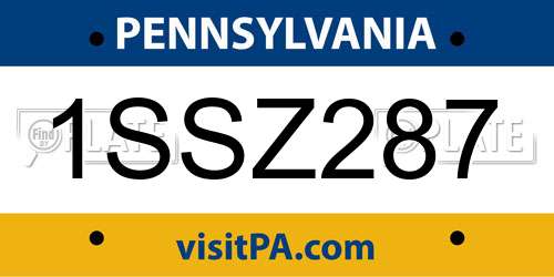 1SSZ287 Pennsylvania License Plate
