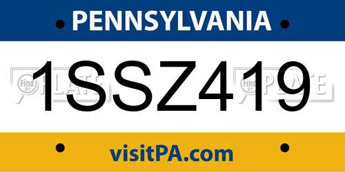 1SSZ419 Pennsylvania License Plate
