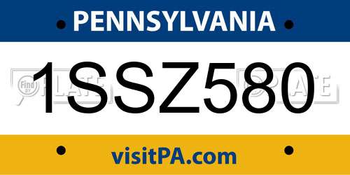 1SSZ580 Pennsylvania License Plate