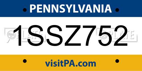 1SSZ752 Pennsylvania License Plate