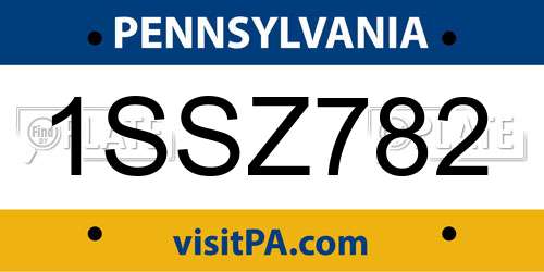 1SSZ782 Pennsylvania License Plate