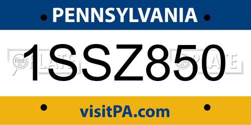 1SSZ850 Pennsylvania License Plate