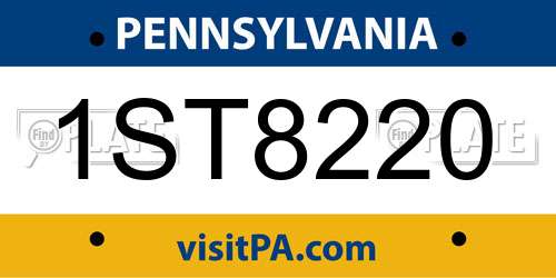 1ST8220 Pennsylvania License Plate