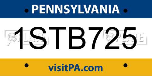 1STB725 Pennsylvania License Plate