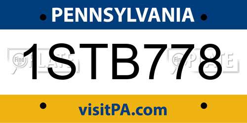 1STB778 Pennsylvania License Plate
