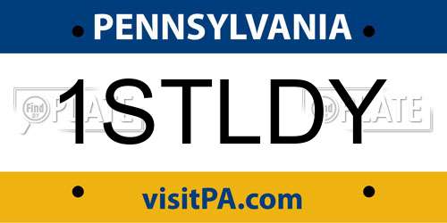 1STLDY Pennsylvania License Plate