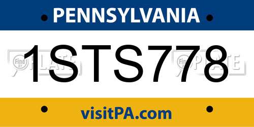 1STS778 Pennsylvania License Plate