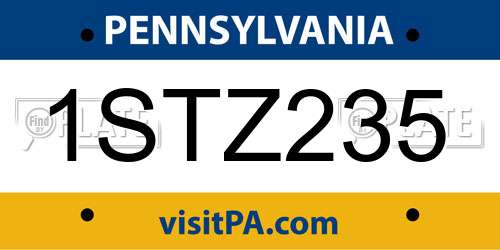 1STZ235 Pennsylvania License Plate
