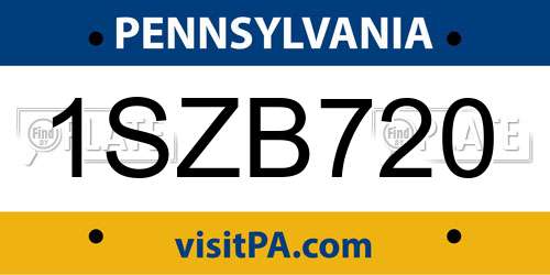 1SZB720 Pennsylvania License Plate