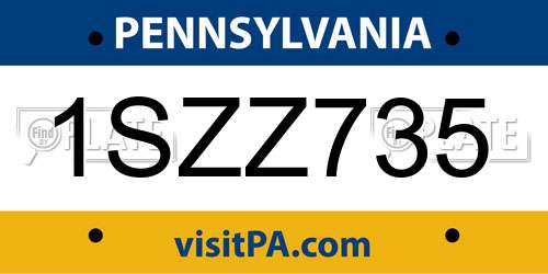 1SZZ735 Pennsylvania License Plate