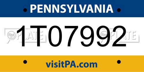 1T07992 Pennsylvania License Plate