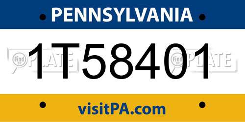 1T58401 Pennsylvania License Plate