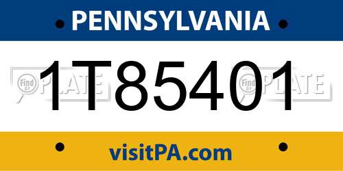 1T85401 Pennsylvania License Plate