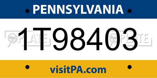 1T98403 Pennsylvania License Plate