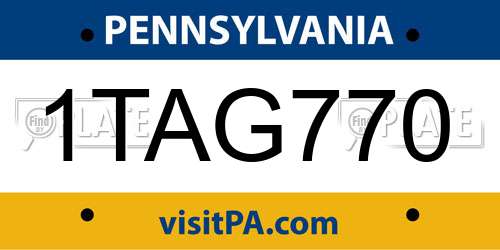 1TAG770 Pennsylvania License Plate