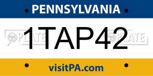 1TAP42 Pennsylvania License Plate