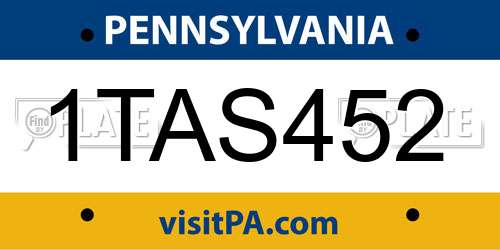 1TAS452 Pennsylvania License Plate