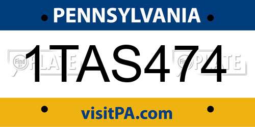 1TAS474 Pennsylvania License Plate