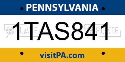 1TAS841 Pennsylvania License Plate