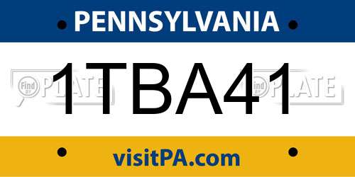 1TBA41 Pennsylvania License Plate