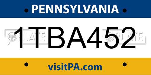 1TBA452 Pennsylvania License Plate