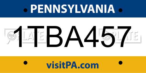 1TBA457 Pennsylvania License Plate