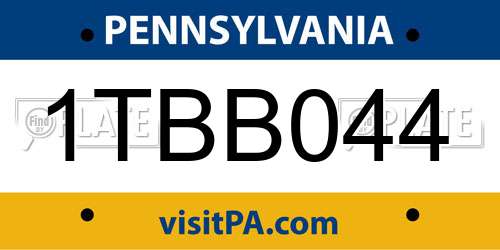 1TBB044 Pennsylvania License Plate