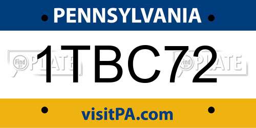 1TBC72 Pennsylvania License Plate