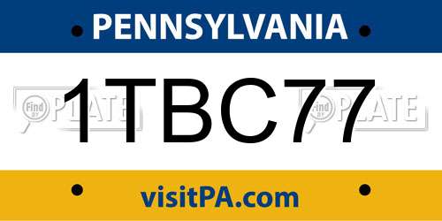 1TBC77 Pennsylvania License Plate