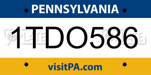 1TDO586 Pennsylvania License Plate