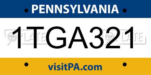 1TGA321 Pennsylvania License Plate