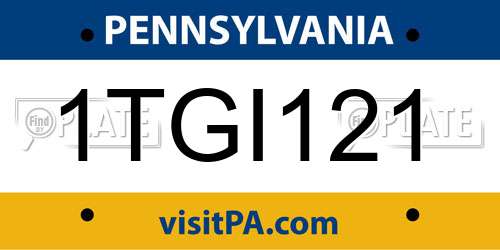 1TGI121 Pennsylvania License Plate