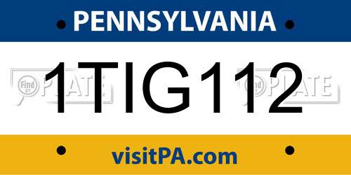 1TIG112 Pennsylvania License Plate
