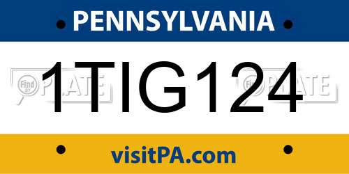 1TIG124 Pennsylvania License Plate