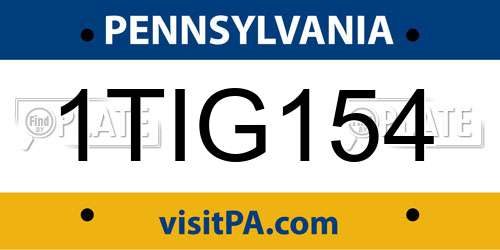 1TIG154 Pennsylvania License Plate