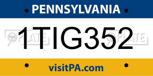 1TIG352 Pennsylvania License Plate