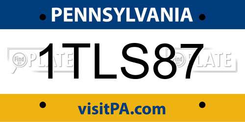 1TLS87 Pennsylvania License Plate