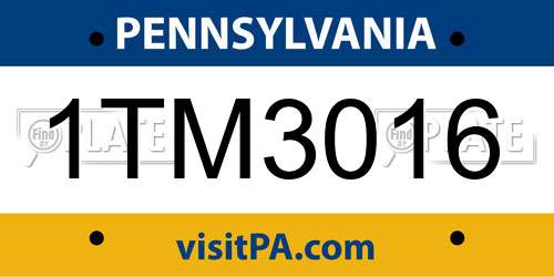 1TM3016 Pennsylvania License Plate