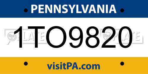 1TO9820 Pennsylvania License Plate