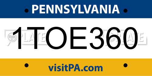 1TOE360 Pennsylvania License Plate