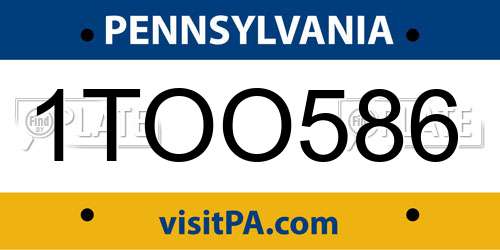 1TOO586 Pennsylvania License Plate