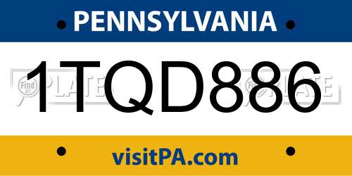 1TQD886 Pennsylvania License Plate