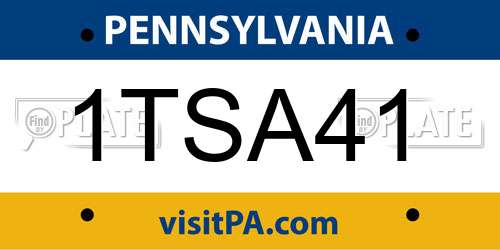 1TSA41 Pennsylvania License Plate