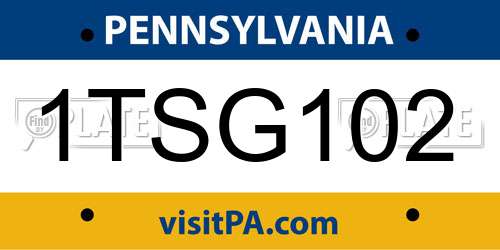 1TSG102 Pennsylvania License Plate