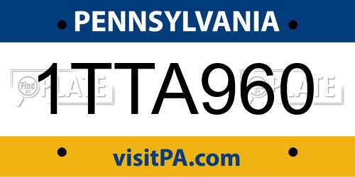 1TTA960 Pennsylvania License Plate